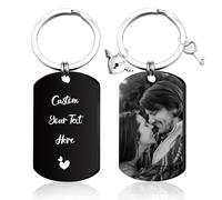 Aotoyou Personalised Photo Keyring Double Sided Engraved Anniversary Birthday Long Distance Relationship Dad I Love You Gifts for Men Women Boyfriend Girlfriend