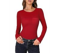 Aottori Long Sleeve Tops for Women UK Crew Neck Ribbed Knit Shirts Ladies Cotton Base Layer Undershirt Slim Fit Casual Basic Pullover Tunic Navy M