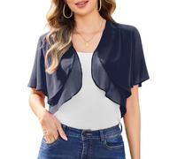 Aottori Navy Bolero Cardigans Womens Summer Chiffon Shrug Shawl Tops Ladies Short Sleeve Open Front Casual Thin Cropped Cardigan UK for Evening Wedding Navy L