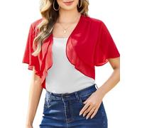 Aottori Red Chiffon Bolero for Women Summer Shrugs Boleros Ladies Short Sleeve Open Front Sheer Shawl Tops Lightweight Cropped Cardigans Jackets UK Evening Wedding Red S