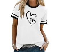 Aottori T Shirt Women's Short Sleeve Heart Printed T-Shirts UK Summer Cotton Basic Round Neck Tshirts Ladies Loose Fit Tee Shits White XL