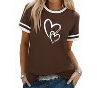Aottori T Shirt Women's Short Sleeve Heart Printed T-Shirts UK Summer Cotton Basic Round Neck Tshirts Ladies Loose Fit Tee Shits Brown XL