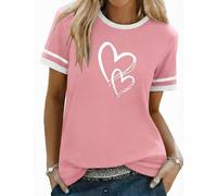 Aottori T Shirt Women's Short Sleeve Heart Printed T-Shirts UK Summer Cotton Basic Round Neck Tshirts Ladies Loose Fit Tee Shits Pink XL