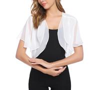 Aottori White Bolero Cardigans for Women Summer Chiffon Shrugs Boleros Ladies Short Sleeve Open Front Sheer Shawls Casual Thin Cropped Cardigan UK Evening Wedding White L