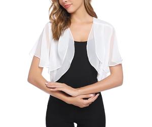 Aottori White Bolero Cardigans for Women Summer Chiffon Shrugs Boleros Ladies Short Sleeve Open Front Sheer Shawls Casual Thin Cropped Cardigan UK Evening Wedding White S