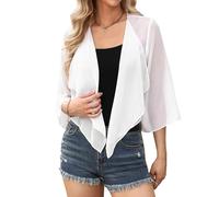 Aottori White Bolero Cardigans Womens Summer Chiffon Shrugs Shawl Top Ladies 3/4 Sleeve Thin Boleros Cardigan UK White M