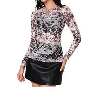 Aottori Women Mesh Long Sleeve Top Crew Neck See Through T Shirts Ladies Slim Fit Floral Sexy Sheer Base Layer Tops for Casual Party Clubwear Animal Print XXL