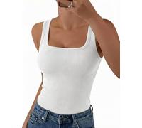 Aottori Women Tank Top Summer Sleeveless Vest UK Ladies Square Neck Basic Camisole Shirts Ribbed Fitted Lightweight Plain Casual Cami Undershirt White L
