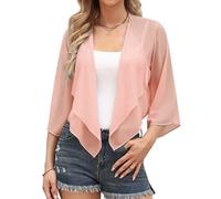 Aottori Women's Chiffon Bolero Shrug Lightweight 3/4 Sleeve Open Front Cardigan Jacket Blush Pink Summer Cover Up for Dresses Casual Wear Blush Pink S