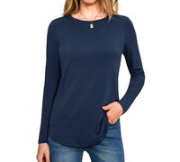 Aottori Women's Long Sleeve Tops Round Neck Solid Pullover Loose Full Length Sweatshirt Jumpers Cotton Comfy Tunic T Shirts Going Out Tee Navy L