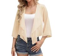 Aottori Womens Summer Bolero Cardigans Ladies 3/4 Sleeve Chiffon Shrugs Shawl Tops Lightweight Solid Casual Short Cardigan UK Champagne M