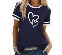 Aottori Womens T Shirts UK Heart Print Cotton Crew Neck Loose Fit | Short Sleeve Tee, Ladies Basic, Oversize Casual, Summer Clothing, Cute Heart Graphic, Soft Touch, Weekend Wear