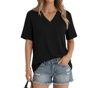 Aottori Womens T Shirts V Neck Short Sleeve Tops Ladies Summer Plain Loose Tunic Long Basics Stretch Casual Tee UK Apricot M