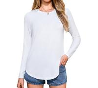 Aottori Womens Thermal Long Sleeve Tops Crew Neck Base Layer Shirt Underwear Warm Winter Soft Stretch Loose Fit Pullover Plain Sweatshirt Jumpers White S