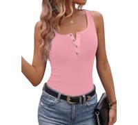Aottori Women's Vest Tops Square Neck Ribbed Tank Top UK Summer Basic Sleeveless Button Tanktop Ladies Slim Fit Cami Casual Pink XS