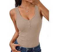 Aottori Womens Vest Tops V Neck Ribbed Sleeveless Slim Fit | Ladies Basic Vest, Button Down Style, Summer Clothing, Soft Stretch, Body Hugging, Going Out, Daily Layer
