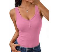 Aottori Womens Vest Tops V Neck Ribbed Sleeveless Slim Fit | Ladies Basic Vest, Button Down Style, Summer Clothing, Soft Stretch, Body Hugging, Going Out, Daily Layer