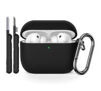 AOTUAO Case Compatible with AirPods Pro 3rd Generation Case Cover with Cleaner Kit, Shockproof Drop Protection Scratch Resistant Silicone Case Cover for AirPods Pro 3 2025 with Keychain, Black