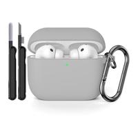 AOTUAO Case Compatible with AirPods Pro 3rd Generation Case Cover with Cleaner Kit, Shockproof Drop Protection Scratch Resistant Silicone Case Cover for AirPods Pro 3 2025 with Keychain, Grey