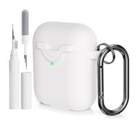 AOTUAO Compatible with AirPods 2&1 Case Cover with Cleaner Kit, Shock-Resistant Protective Silicone Case Cover for AirPods 2nd & 1st Generation With Snap Switch and Carabiner, White