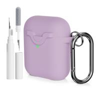 AOTUAO Compatible with AirPods 2&1 Case Cover with Cleaner Kit, Shock-Resistant Protective Silicone Case Cover for AirPods 2nd & 1st Generation With Snap Switch and Carabiner, Light Purple