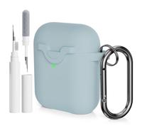 AOTUAO Compatible with AirPods 2&1 Case Cover with Cleaner Kit, Shock-Resistant Protective Silicone Case Cover for AirPods 2nd & 1st Generation With Snap Switch and Carabiner, Denim Blue