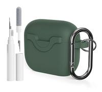 AOTUAO Compatible with AirPods 3 2021 Case Cover with Cleaner Kit, Shock-Resistant Protective Silicone Case Cover for AirPods 3rd Generation With Snap Switch and Carabiner, Pine Green