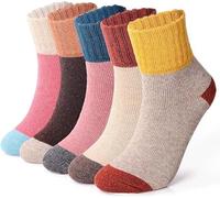 aotuo0608 Thermal Womens Socks 5 Pairs Winter Wool Thick Warm Knitting Ladies Socks for Home Office School Hiking Vintage Nordic Cotton Christmas Socks