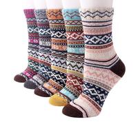 aotuo0608 Womens Thermal Socks, 5 Pairs Wool Warm Knitting Ladies Socks Nordic Style Soft Cotton Thick Woman Bed Sock Multicoloured, Christmas Gifts for Women (Multicolor 2)