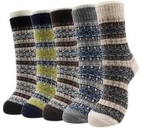 aotuo0608 Womens Thermal Socks, 5 Pairs Wool Warm Knitting Ladies Socks Nordic Style Soft Cotton Thick Woman Bed Sock Multicoloured, Christmas Gifts for Women (Multicolor 8)