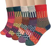 aotuo0608 Womens Thermal Socks, 5 Pairs Wool Warm Knitting Ladies Socks Nordic Style Soft Cotton Thick Woman Bed Sock Multicoloured, Christmas Gifts for Women (Multicolor 7)