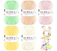 AOTWAN 250g Crochet Yarn Wool for Crochet 5 Colours x 50g Pastel Lovely Wool Yarn Crochet for Beginners with 10 Stitch Markers
