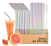 AOTWAN Metal Straws Colourful Stainless Steel Straws 20Pcs Include 9 Straight + 9 Bent + 2 Cleaning Brushes Metal Straws Drinking Reusable Straw for Smoothie,Milkshake,Cocktail