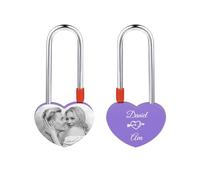 AOTXOXTOA Personalized Love Heart Lock Engraving Photo Custom Picture Lover Aluminum Memorial Name Date Anniversary Valentine Bridge Padlock Him & Her Gift