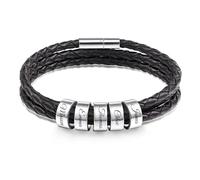 AOTXOXTOA Personalized Mens Leather Braid Bracelet with 1~5 Names Custom Stainless Steel Beads Charm Cuff for Men Women Father Husband Engraving Identification ID Bridesmaid Gifts Best Friend