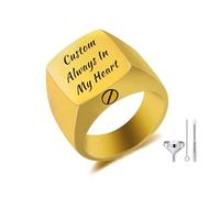 AOTXOXTOA Personalized Stainless Steel Cremation Urn Signet Ring Custom Color Picture Engraving Black & White Photo Memorial Gift Image Band Keepsake with Ring Size Adjusters Style 09 Size 12