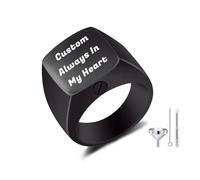 AOTXOXTOA Personalized Stainless Steel Cremation Urn Signet Ring Custom Color Picture Engraving Black & White Photo Memorial Gift Image Band Keepsake with Ring Size Adjusters Style 06 Size 9