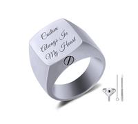 AOTXOXTOA Personalized Stainless Steel Cremation Urn Signet Ring Custom Color Picture Engraving Black & White Photo Memorial Gift Image Band Keepsake with Ring Size Adjusters Style 03 Size 10
