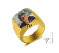 AOTXOXTOA Personalized Stainless Steel Cremation Urn Signet Ring Custom Color Picture Engraving Black & White Photo Memorial Gift Image Band Keepsake with Ring Size Adjusters Style 07 Size 13