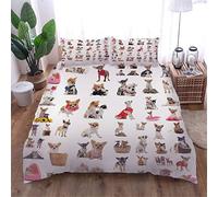 AOUAURO Single Duvet Cover Set Chihuahua 3D Printed Bedding Set with Zipper Closure in Polyester 1 Quilt Cover 2 Pillowcases for Children Adults Teens 140x200cm 3PCS Set