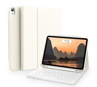 aoub Case for iPad Air 11-inch M3/M2 2025/2024, iPad Air 5th/4th Generation 10.9 inch 2022/2020, Stand Folio Detachable Wireless Bluetooth Keyboard Cover with Pencil Holder, White