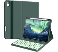 aoub for iPad 10th Generation 2022 with Keyboard 10.9 Inch - 7 Colors Backlit Wireless Detachable Folio Keyboard Soft TPU Back Cover with Pencil Holder for New iPad 10th Gen 2022 - Dark Green