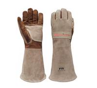AOUCHI Leather Welding BBQ Fire Gloves, Fireproof Heat-Resistant Long Sleeve Mitts for TIG/MIG, Log Wood Burners, Firefighting, Barbecue, Fireplace, Oven, Stove, Grill, Animal Handling (Medium)