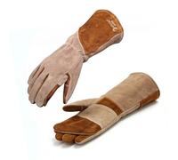 AOUCHI Leather Welding Gloves, Gardening Gloves & Fire Gloves for Wood Burners, Fireproof Heat Resistant Long Sleeve Mitts for TIG/MIG, Fireplace, Grill, BBQ, Oven, Stove & Animal Handling (Brown, XL)