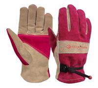 AOUCHI Leather Work Gloves for Women with Cotton Lining, Medium Thorn Proof Cactus Gardening Yard Work Gloves for Rose Pruning, TIG/MIG Welding, Construction, Driving (Rose Red, Medium)