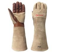 AOUCHI Top-grain Leather Welding BBQ Fire Gloves, Fireproof Heat-Resistant Thorn Proof Mitts for Gardening TIG/MIG, Log Wood Burners, Firefighting, Fireplace, Oven, Stove, Animal Handling (Medium)
