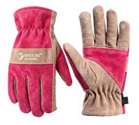 AOUCHI Women's Cotton Lined Leather Work Gardening Gloves, Rose Trimming, TIG/MIG Welding, Construction, Farm, Ranch Flexible Cowhide Gloves, Comfortable, Durable, Pink, X-Small