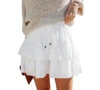 Aoudery Flowy Shorts for Women Boho Ruffled Tiered Skorts Casual High Waist Mini Skirts Tennis Golf Comfy Shorts 2025, A White, XXL