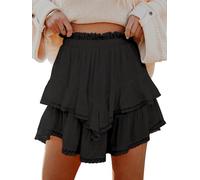 Aoudery Flowy Shorts for Women Casual Boho Ruffle Tiered Skorts High Waist Mini Skirts Golf Tennis Butterfly Crochet Shorts - Black M, Black