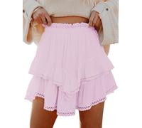 Aoudery Flowy Shorts for Women Casual Boho Ruffle Tiered Skorts High Waist Mini Skirts Golf Tennis Crochet Shorts, All Sakura Pink, L